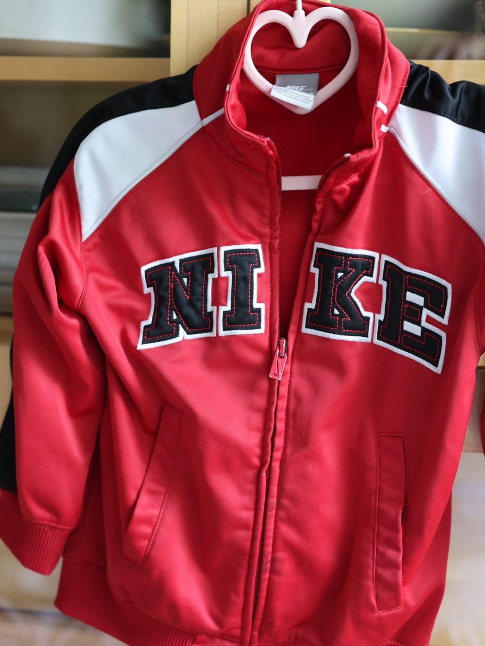 Nike Red Kids' Athletic Zip Jacket with Black & White Panels